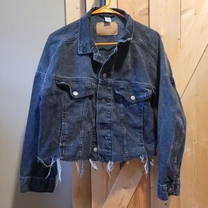 &Denim Black Distressed Denim Jacket
